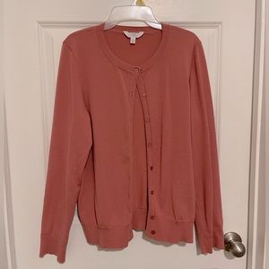 Time and Tru Crewneck Long-Sleeved Cardigan. Salmon, Size L (12-14).